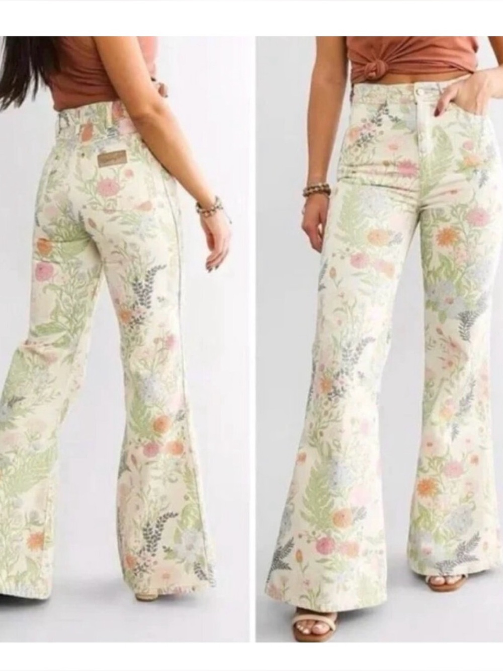 Free People x Wrangler Wanderer High Rise Flare Jeans Wildflower Floral 29 NWT